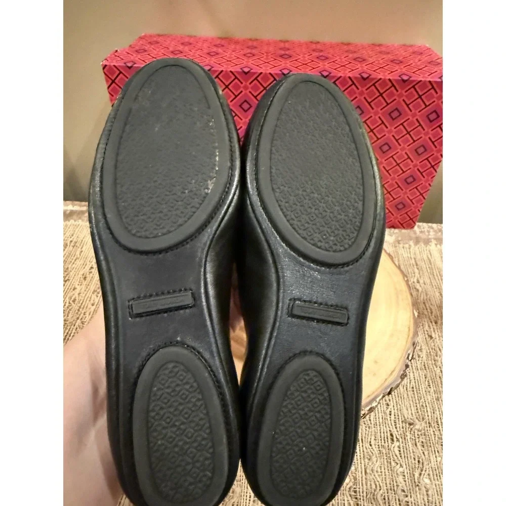 Tory Burch Minnie Travel Matte Black Leather Round Toe Ballet Flats Size 6.5